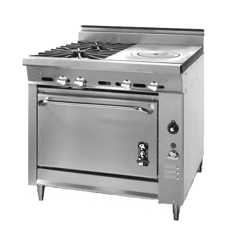 Montague Stainless Steel Heavy Duty 36" Wide Gas Range with (2) Open Burners and (1) Ring/Cover Hot Top