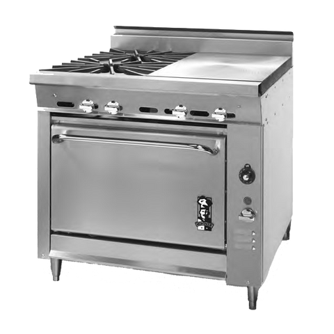 Montague Stainless Steel Heavy Duty 36" Wide Gas Range with (2) Open Burners and (1) Even Heat Hot Top