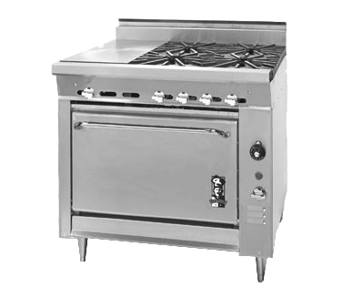 Montague Stainless Steel Heavy Duty 36" Wide Gas Range with (1) 12" Gradient Heat Hot Top (4) 12" Open Burners