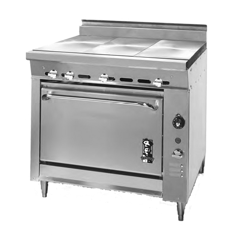 Montague Stainless Steel Heavy Duty 36" Wide Gas Range with (3) 12" Gradient Heat Hot Tops
