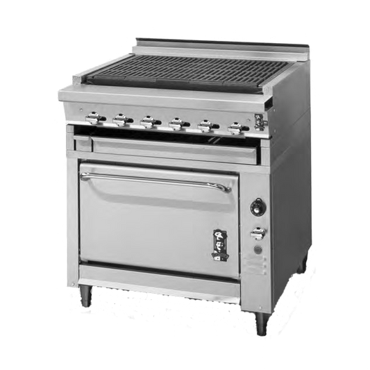 Montague Stainless Steel 36" Wide Gas Charbroiler Oven with Self-Cleaning Radiants and Cast Iron Top Grates