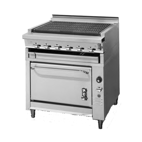 Montague Stainless Steel 36" Wide Gas Charbroiler Oven with Self-Cleaning Radiants and Cast Iron Top Grates