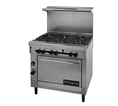 Montague Stainless Steel Restaurant 36" Wide Gas Range with 24" Griddle and (2) Open Burners