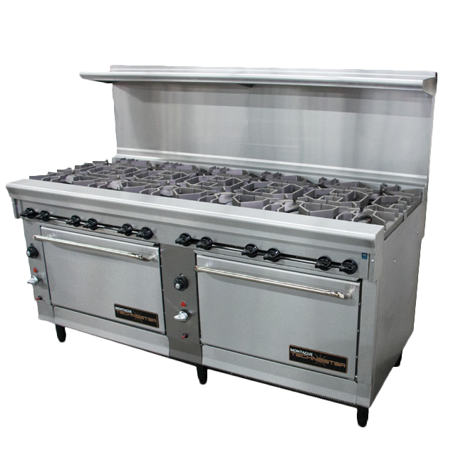 Montague Stainless Steel Restaurant 72" Wide Gas Range with 60" Griddle and (2) Open Burners