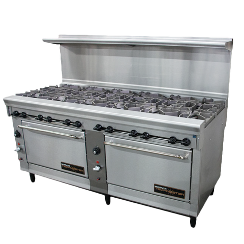 Montague Stainless Steel Restaurant 72" Wide Gas Range with Griddle and (2) Standard Oven Bases