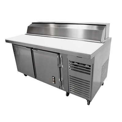 Montague Stainless Steel 48" Wide Two Section Pizza Prep Table with Remote Refrigeration and Digital Thermometer