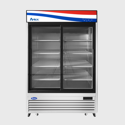 Atosa Bottom Mount Two Sliding Glass Door Stainless Refrigerator Merchandiser