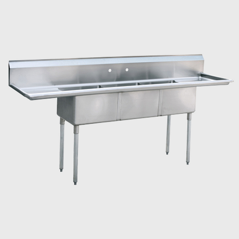 Atosa Stainless Three Compartment Sink With Left And Right Drain 120" W