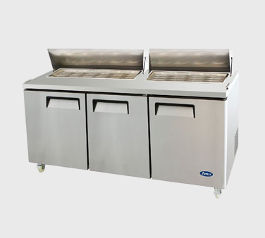 Atosa Stainless Three Door Mega Top Sandwich Prep Table 72" W With 30 Stainless Pans