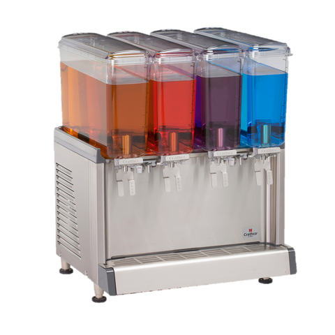 Grindmaster Cecilware Cold Beverage Dispenser Electric Four 2.4 Gallon Clear Plastic Bowls