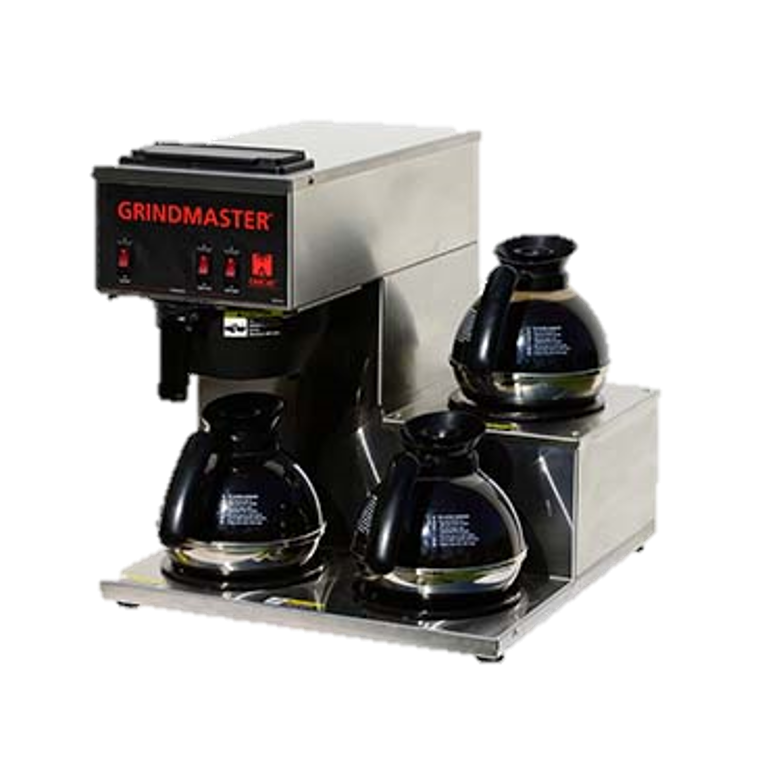 Grindmaster Cecilware Decanter Coffee Brewer Three Warmers (2 lower side by side & 1 step up right)