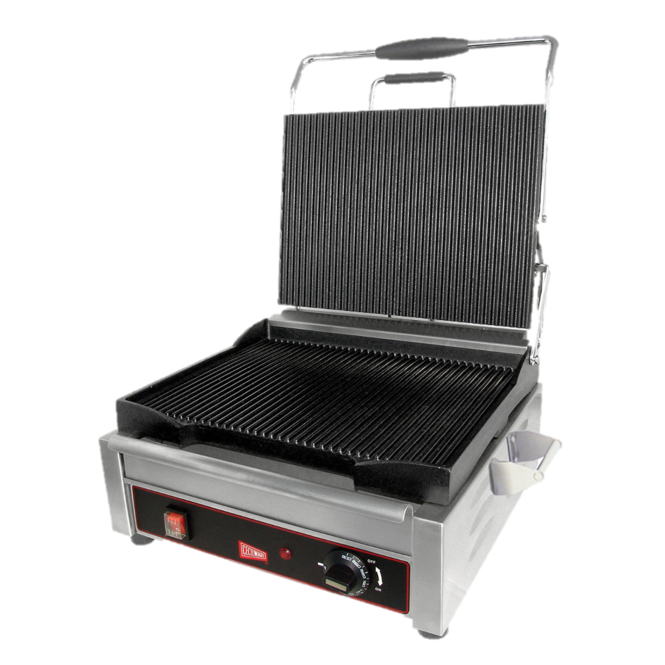 Grindmaster Cecilware Sandwich/Panini Grill Single 14"W Grooved Surface Stainless Steel