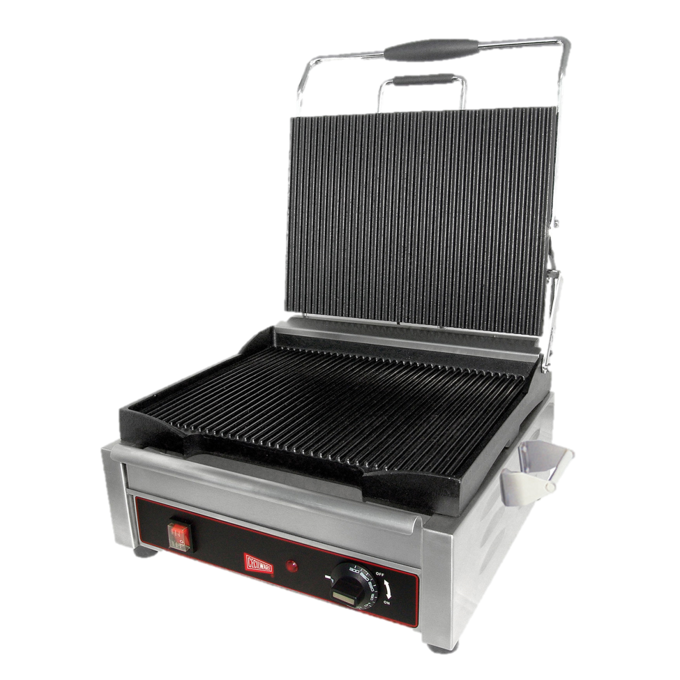 Grindmaster Cecilware Sandwich/Panini Grill Single 9-5/8"W Grooved Surface Stainless Steel