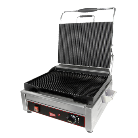 Grindmaster Cecilware Sandwich/Panini Grill Single 9-5/8"W Grooved Surface Stainless Steel