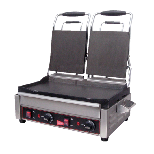 Grindmaster Cecilware Sandwich/Panini Grill Double 7-1/4"W Smooth Surface Grill Stainless Steel