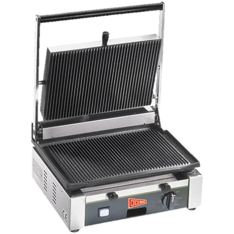 Grindmaster Cecilware Sandwich/Panini Grill Single 14-1/2"W Grooved Surface Stainless Steel