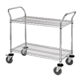 Quantum FoodService Metal Wire Cart 36"W x 18"D Two Shelves Chrome Finish