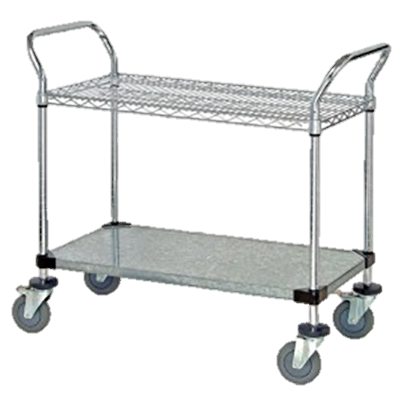 Quantum FoodService Metal Wire Cart 36"W x 18"D Two Shelves (Wire & Solid)