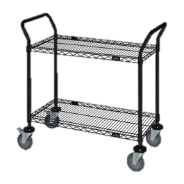 Quantum FoodService Metal Wire Cart 36"W x 18"D Two Shelves Black Finish