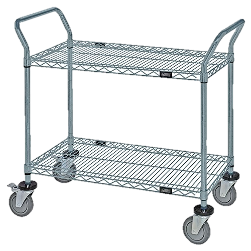 Quantum FoodService Metal Wire Cart 36"W x 18"D Two Shelves Gray Finish