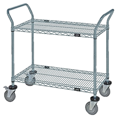 Quantum FoodService Metal Wire Cart 36"W x 18"D Two Shelves Gray Finish