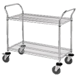 Quantum FoodService Metal Wire Cart 42"W x 18"D Two Shelves Chrome Finish