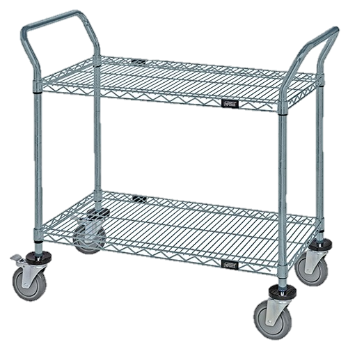 Quantum FoodService Metal Wire Cart 42"W x 18"D Two Shelves Gray Epoxy Finish