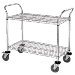 Quantum FoodService Metal Wire Cart 48"W x 18"D Two Shelves Chrome Finish