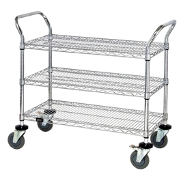 Quantum FoodService Metal Wire Cart 48"W x 18"D Three Shelves Chrome Finish