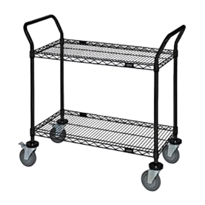 Quantum FoodService Metal Wire Cart 48"W x 18"D Two Shelves Black Epoxy Finish