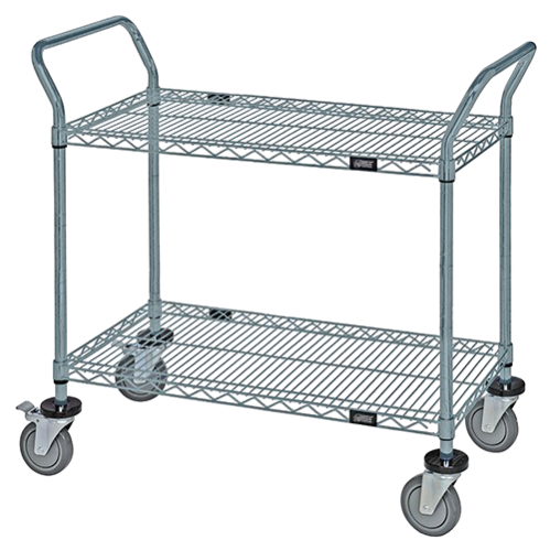 Quantum FoodService Metal Wire Cart 48"W x 18"D Two Shelves Gray Epoxy Finish