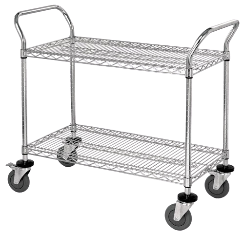 Quantum FoodService Metal Wire Cart 36"W x 24"D Two Shelves Chrome Finish