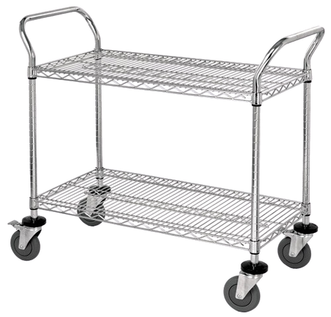 Quantum FoodService Metal Wire Cart 36"W x 24"D Two Shelves Chrome Finish