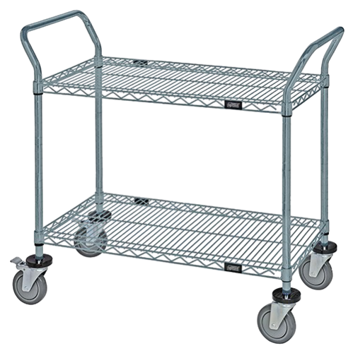 Quantum FoodService Metal Wire Cart 36"W x 24"D Two Shelves Gray Epoxy Finish