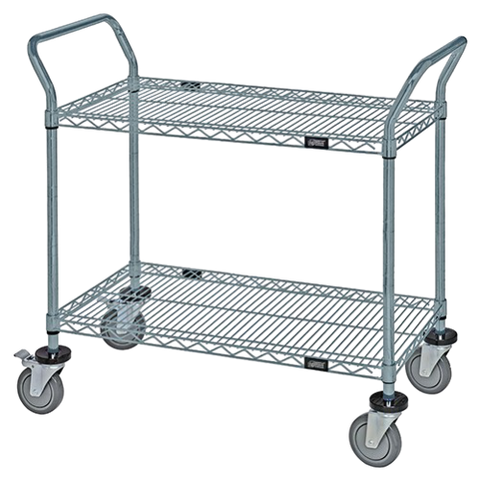 Quantum FoodService Metal Wire Cart 36"W x 24"D Two Shelves Gray Epoxy Finish