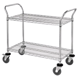Quantum FoodService Metal Wire Cart 42"W x 24"D Two Shelves Chrome Finish