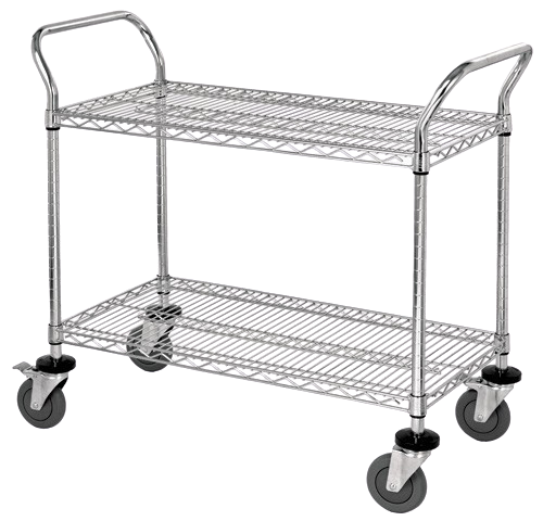 Quantum FoodService Metal Wire Cart 36"W x 18"D Two Shelves Stainless Steel