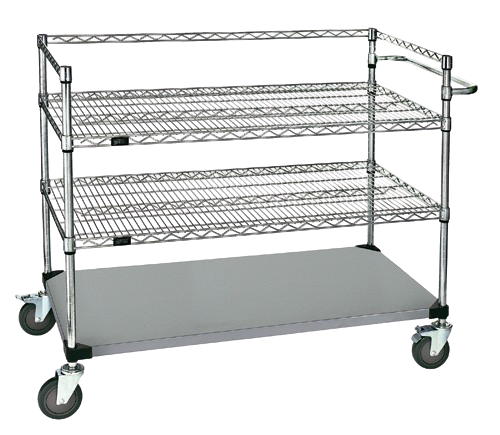 Quantum FoodService Metal Wire Cart 36"W x 24"D Three Shelves Stainless Steel
