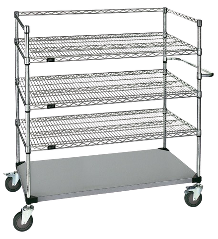 Quantum FoodService Metal Wire Cart 48"W x 24"D Four Shelves (Wire & Solid) Stainless Steel