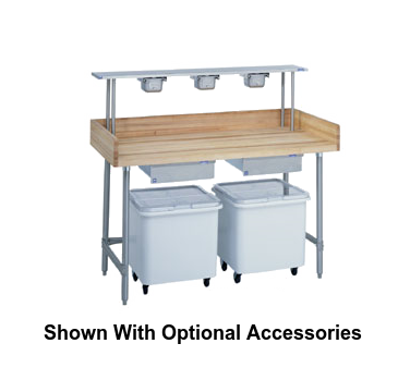 Duke Bakers Table 30"L x 60"W x 36"H Brown White Maple Wood Stainless Steel With Splash Guards at Rear & Sides