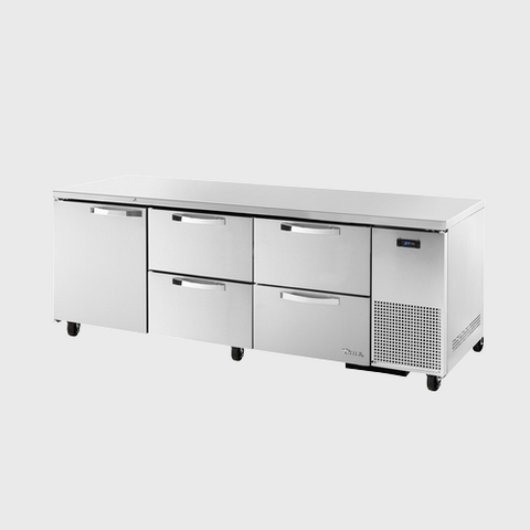 Spec Series Deep Undercounter Refrigerator 93-1/4"Width (2) Solid Hinged Doors & (4) Solid Drawers with Stainless Steel Exterior