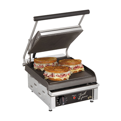 Machine à panini professionnelle double - spécial sandwich alimentation -  triphasé ( 400 v ), forme des plaques - plaques inferieur et supperieur  rainurées - Sofraca - Paninis et grills de contact - référence 10214 -  Stock-Direct CHR