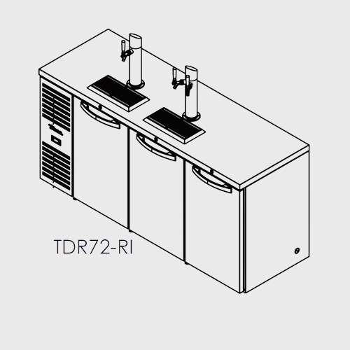 True Premier Bar Three-Section Refrigerated Draft Bar Cooler 72"Width