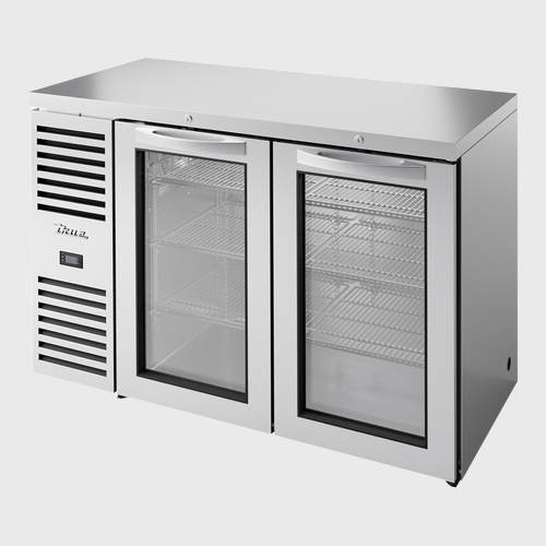 True Premier Bar Two-Section Refrigerated Back Bar Cooler 52"Width (2) Glass Hinged Doors with Stainless Steel Exterior