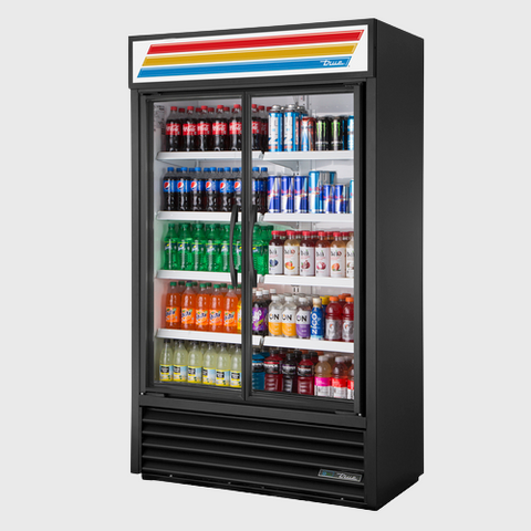 True Specialty Retail Two-Section Visual Refrigerated Merchandiser 47-1/4"W White Interior with Black Powder Coated Steel Exterior