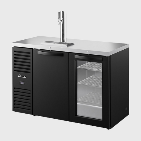 True Premier Bar Two-Section Refrigerated Draft Bar Cooler 52"Width (1) Solid & (1) Glass Hinged Door with Black Powdered Steel Exterior