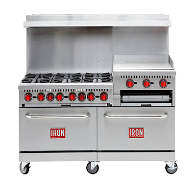 Iron Range Six Burner Natural Gas Commercial Range 60"W With 24" Broiler Stainless Steel