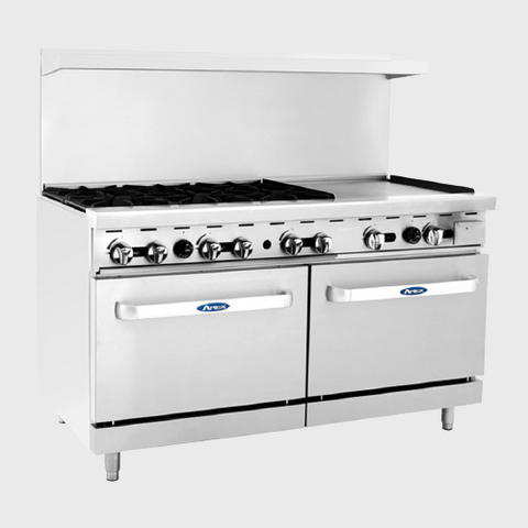 Atosa Stainless Six Burner LP Gas Range With Griddle Top And Two Ovens 60"W