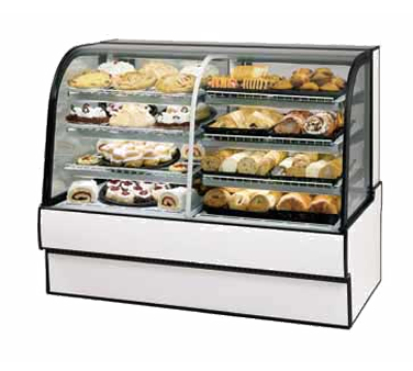 superior-equipment-supply - Federal Industries - Federal Industries, Curved Glass Vertical Dual Zone Bakery Case Refrigerated Left Non-Refrigerated Right, 59"W x 35"D x 42”H, Choice Of Laminate With Black Trim
