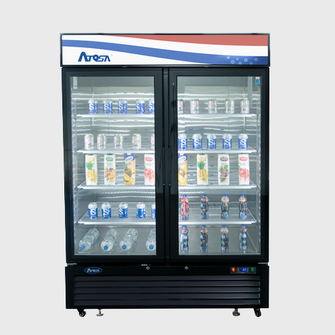 Atosa Bottom Mount Two Glass Door Black Steel Refrigerator Merchandiser 83" H